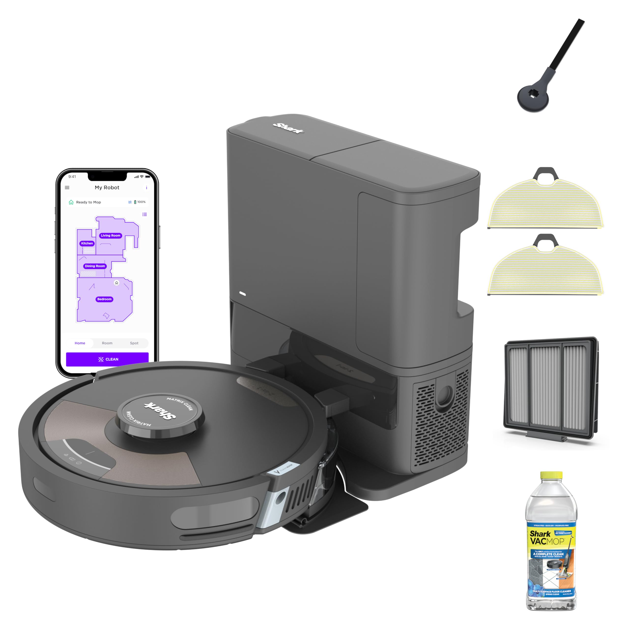 Shark AI Ultra Voice Control Robot Vacuum with Matrix Clean Navigation, Home Mapping, 60-Day Capacity, XL Self-Empty Base for Homes with Pets, Carpet & Hard Floors, Cool Grey